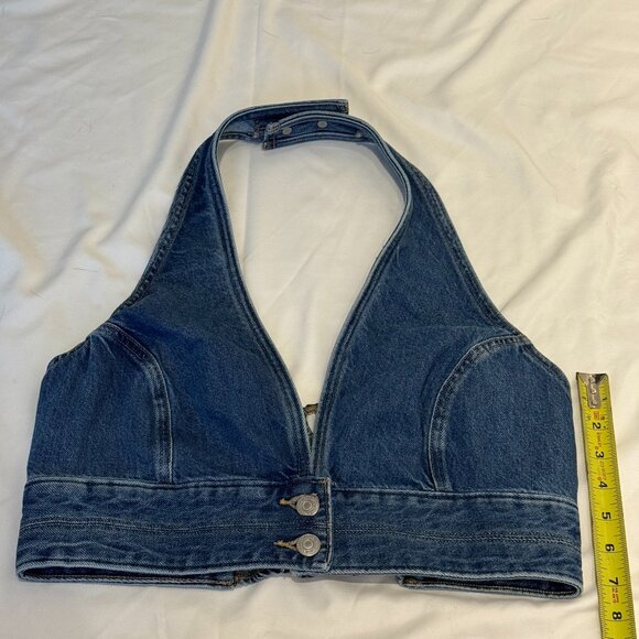 Levi's Daisy Denim Halter Crop Top - L - Picture 2 of 10